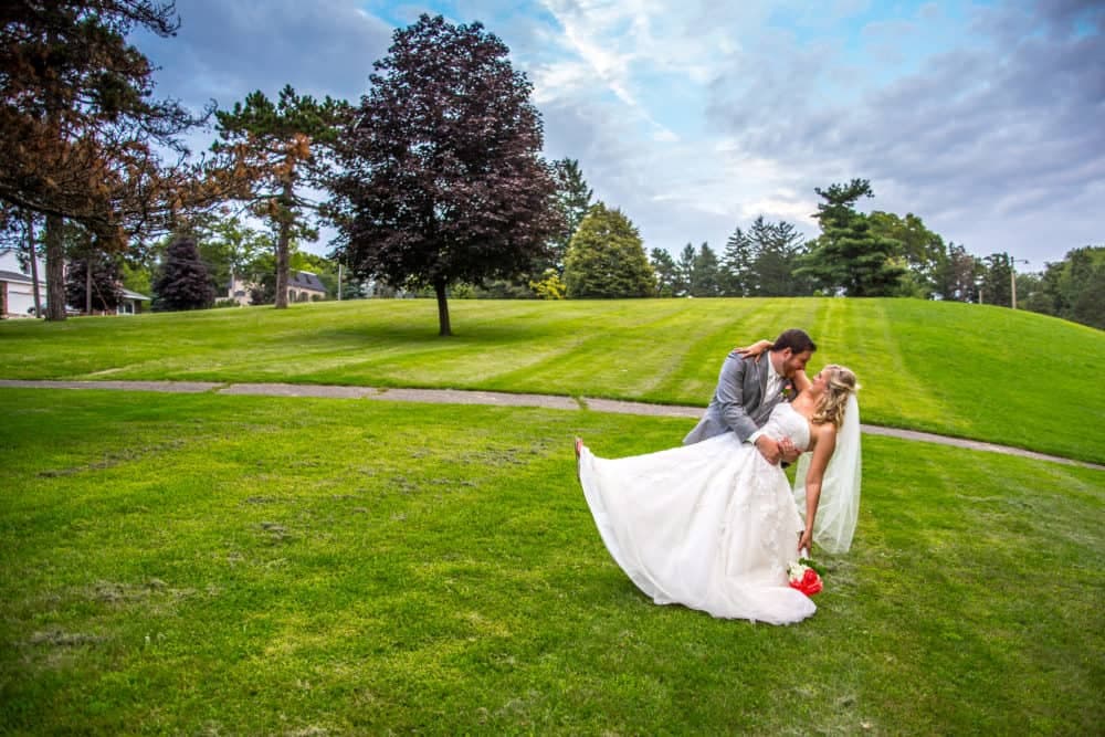 A newly married couple on the Heritage Park grounds